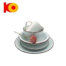 Hot Sale Home Restaurant Keramik Steinzeug Emerald Grüne Farbe Glazed Bowl Cup Teller Teller Teller Abendessen Set Set Set